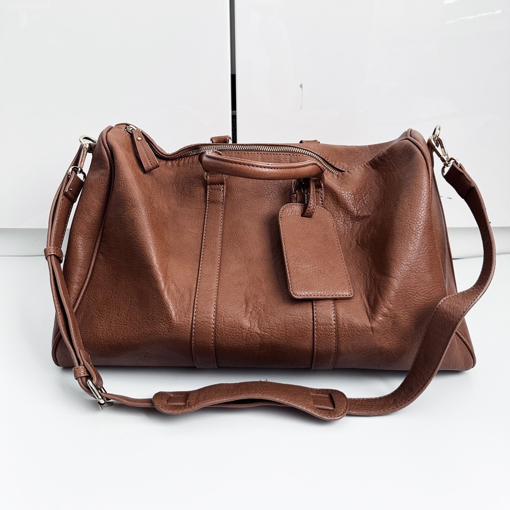 Brown Vegan Leather Duffle Bag - Travel/Weekender/Outting